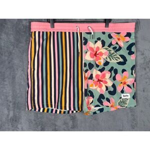Duvin Design Co Mens Swim Trunks Size Large Pink Stripe Floral Leopard